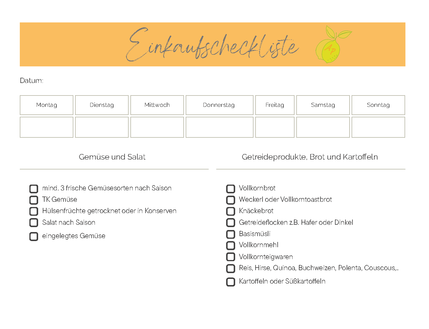 Ernährungstagebuch  für Patienten von Diätologin Annika Pichler